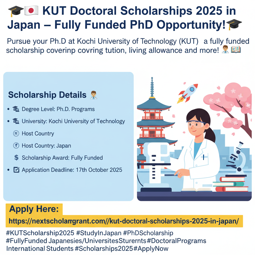 KUT Doctoral Scholarships 2025 in Japan | Fully Funded PhD Opportunity 🌸