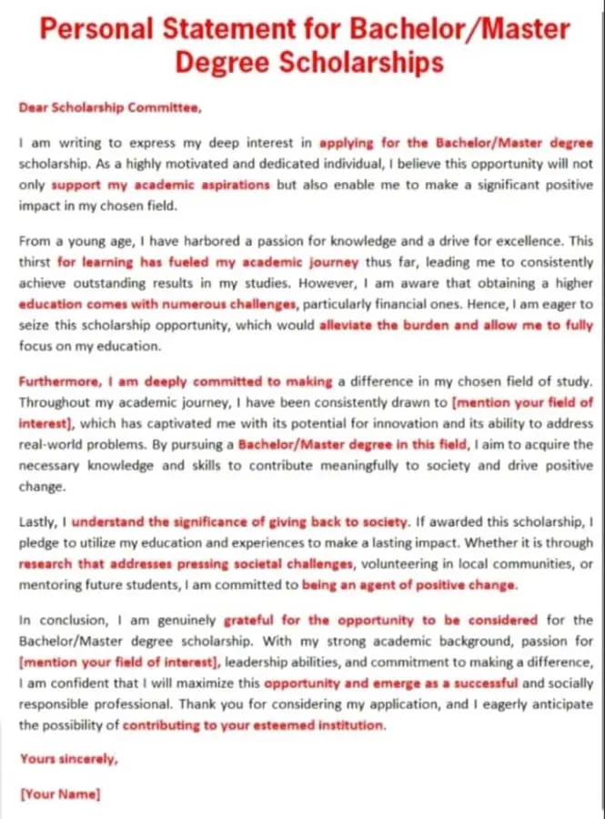Personal Statement for Bachelor’s/Master’s Degree Scholarship Application