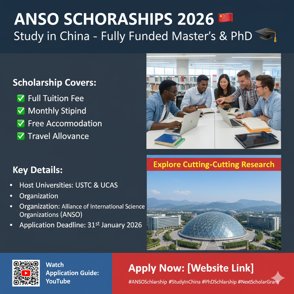 ANSO Scholarships 2026 in China – Fully Funded Master’s & PhD Programs (USTC & UCAS)