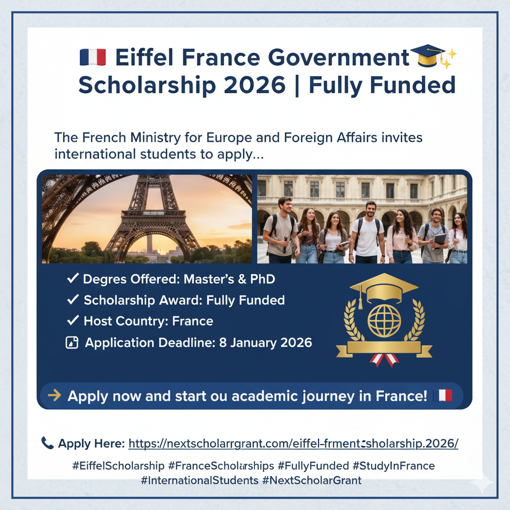 🇫🇷 Eiffel France Government Scholarship 2026 | Fully Funded 🎓✨