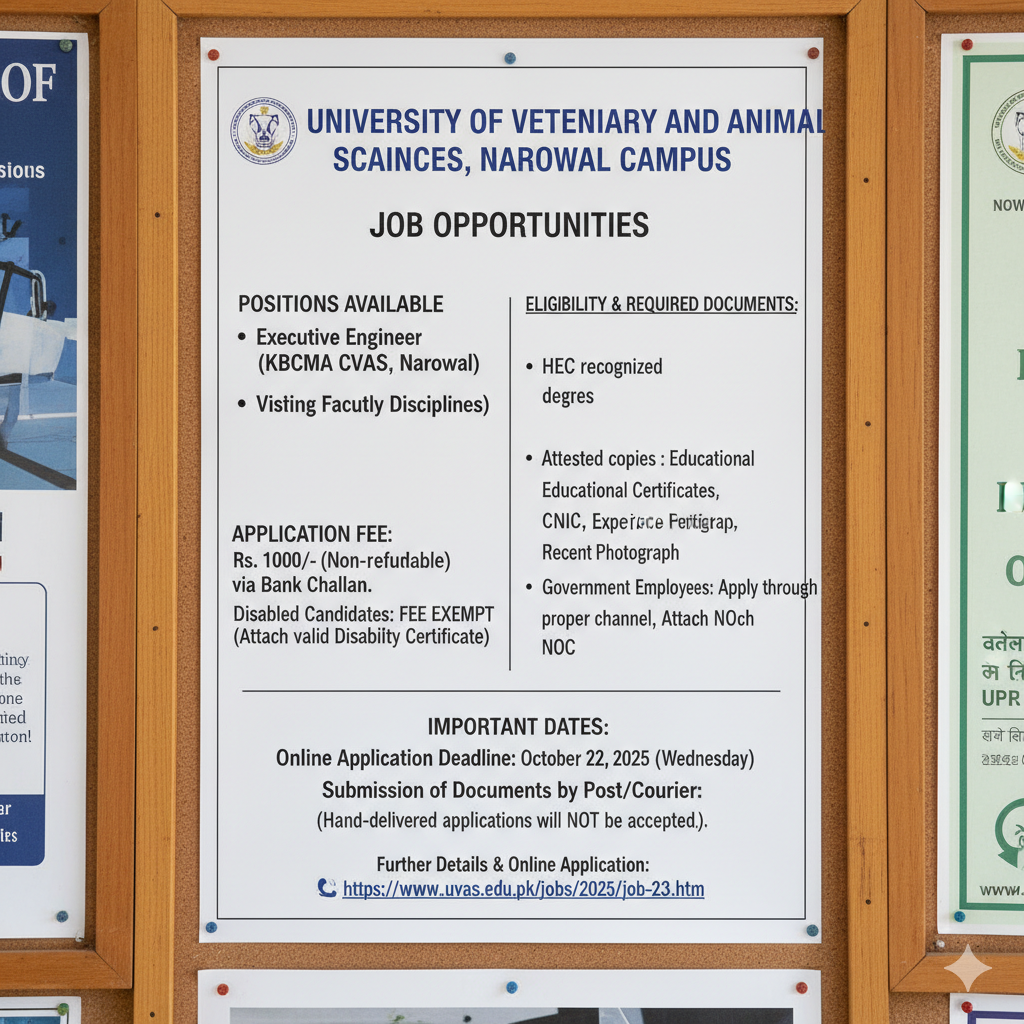 Job Vacancies at University of Veterinary and Animal Sciences (UVAS), Narowal Campus