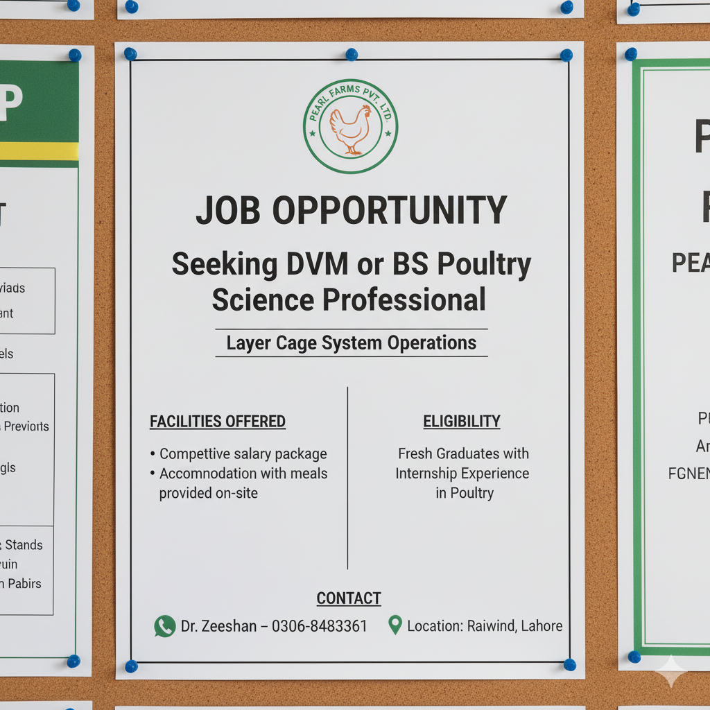 DVM / BS Poultry Science Job Opportunity at Pearl Farms Pvt. Ltd., Raiwind (Layer Cage System)