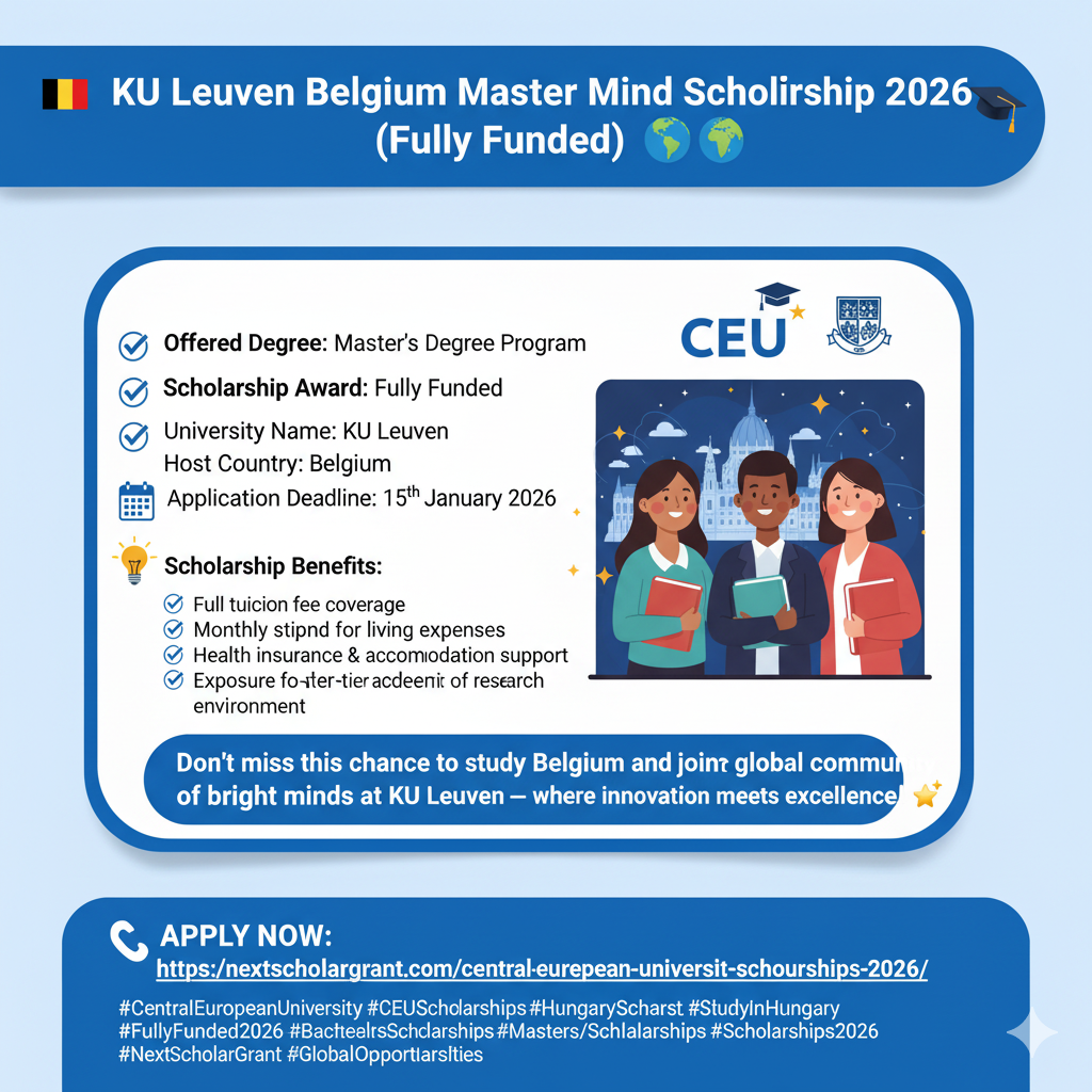 KU Leuven – Master Mind Scholarship 2026 | Fully Funded Belgium Government Scholarship