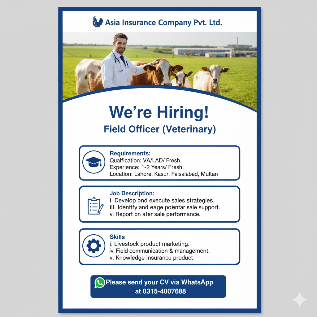 Field Officer (Veterinary) – Asia Insurance Company Pvt. Ltd.