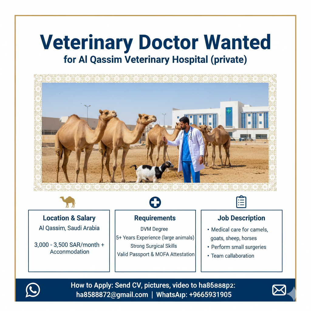 Veterinary Doctor – Al Qassim Veterinary Hospital (Private), Saudi Arabia