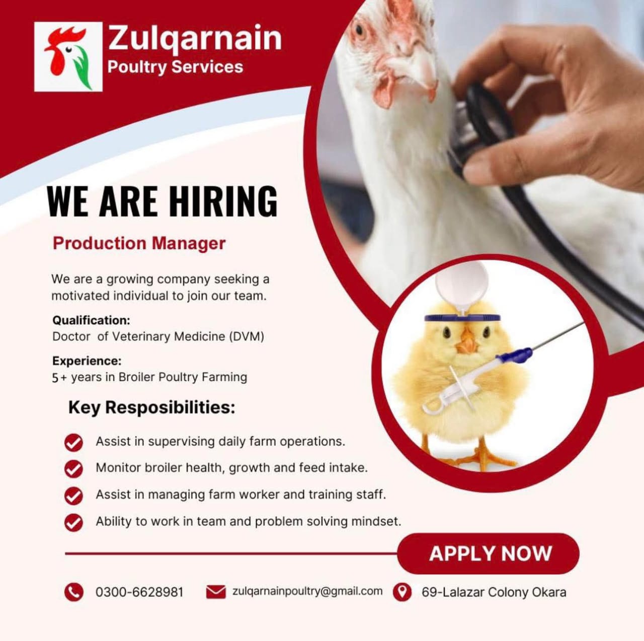  Production Manager – Zulqarnain Poultry Services (Okara)