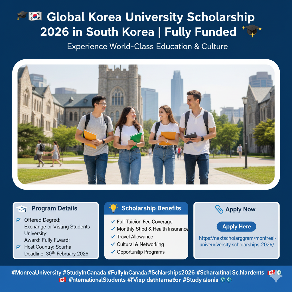Global Korea University Scholarship 2026 – Fully Funded Exchange & Visiting Program in South Korea