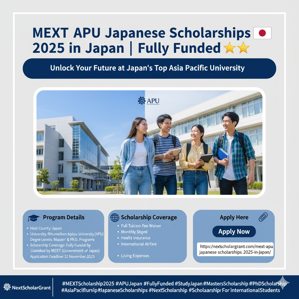 MEXT APU Japanese Scholarships 2025 in Japan – Fully Funded Master’s & PhD Programs