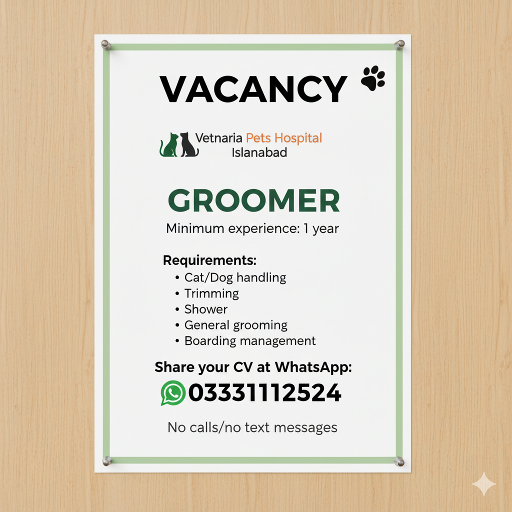 Pet Groomer – Vetnaria Pets Hospital Islamabad