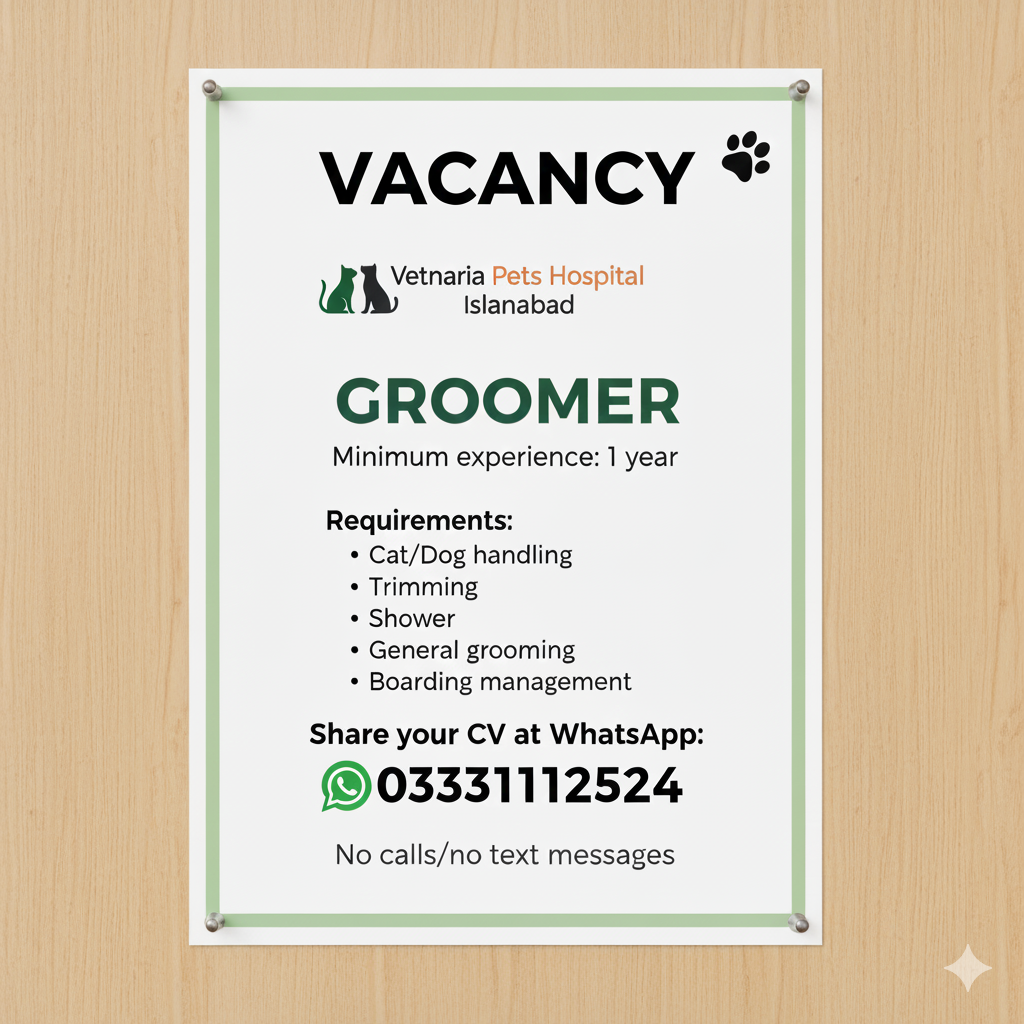 Pet Groomer – Vetnaria Pets Hospital Islamabad