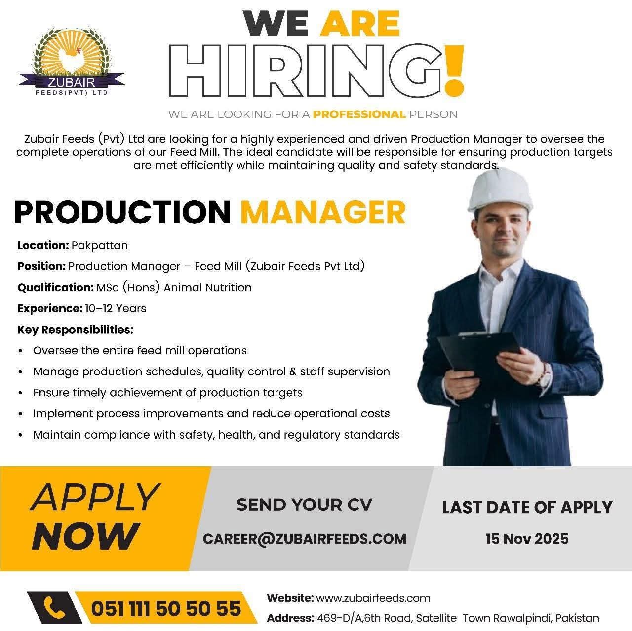 Production Manager – Zubair Feeds Pvt Ltd (Pakpattan)