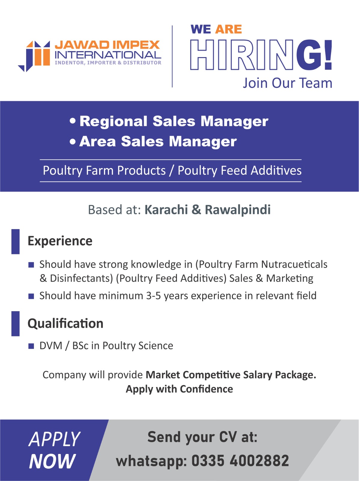 Regional Sales Manager / Area Sales Manager – Jawad Impex International