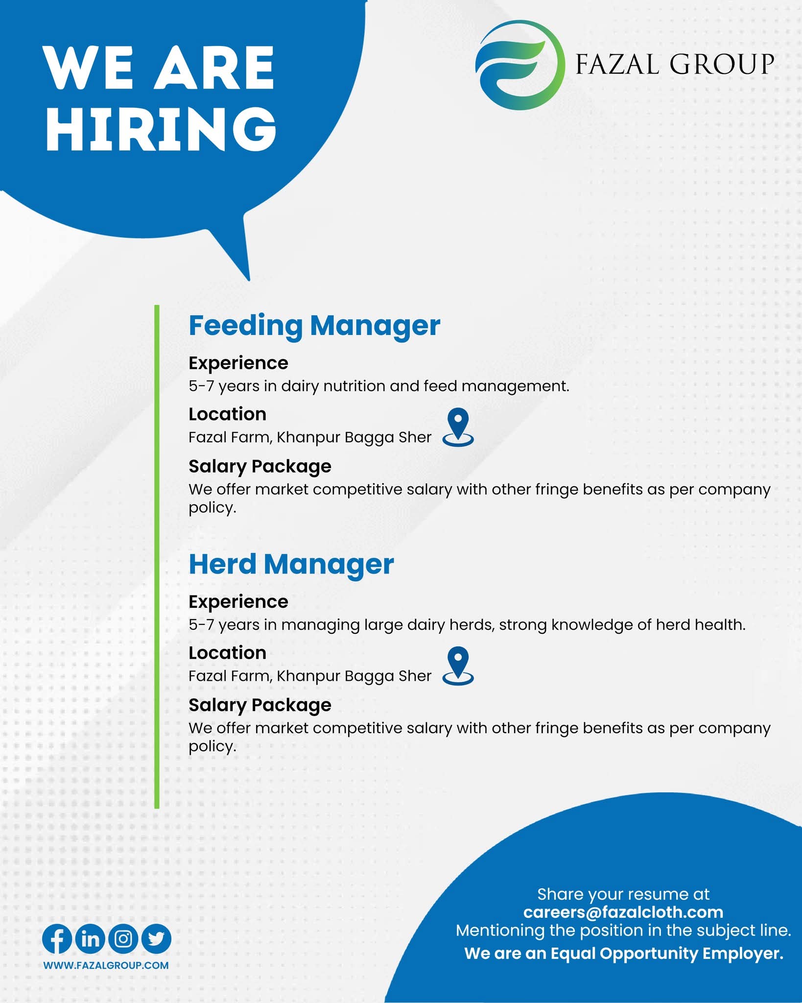 Feeding Manager – Fazal Group (Fazal Farm, Khanpur Bagga Sher)