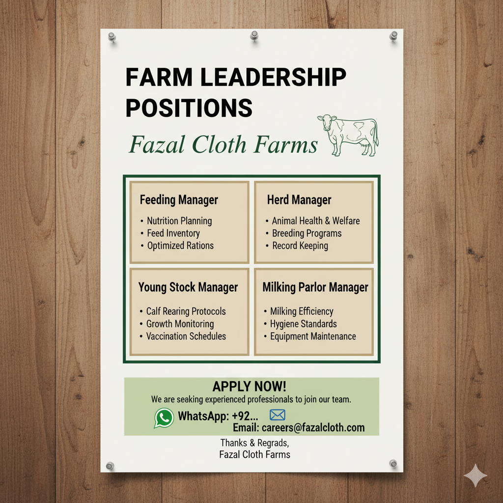Feeding Manager | Herd Manager | Young Stock Manager | Milking Parlor Manager