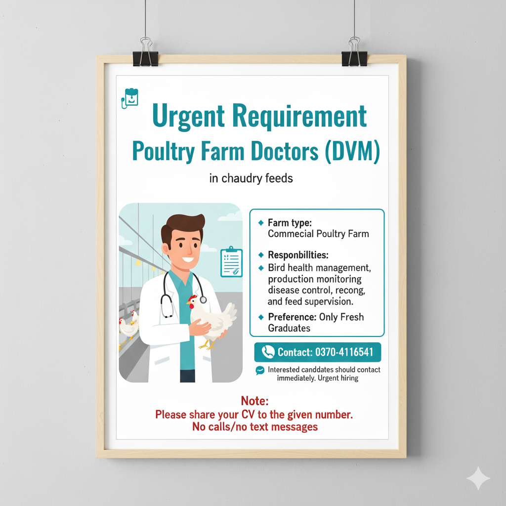 🩺 Urgent Requirement – Poultry Farm Doctors (DVM) at Chaudry Feeds