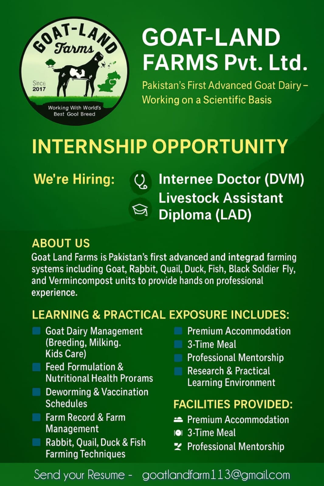 📢 Internship Opportunity – Goat-Land Farms Pvt. Ltd.
