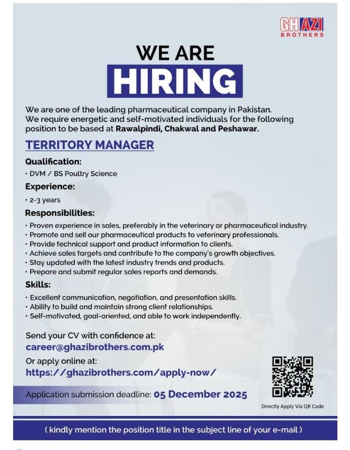 Territory Manager – Ghazi Brothers (Veterinary & Pharmaceutical Sales)