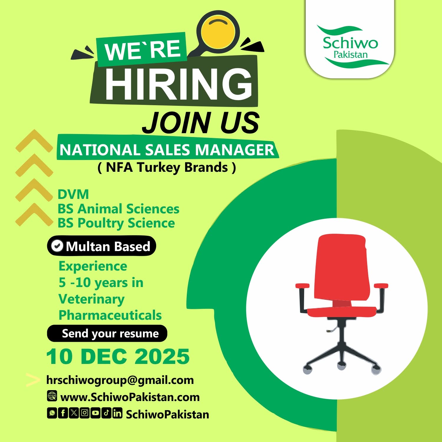 National Sales Manager – Veterinary Pharmaceuticals (NFA Turkey Brands), Schiwo Pakistan