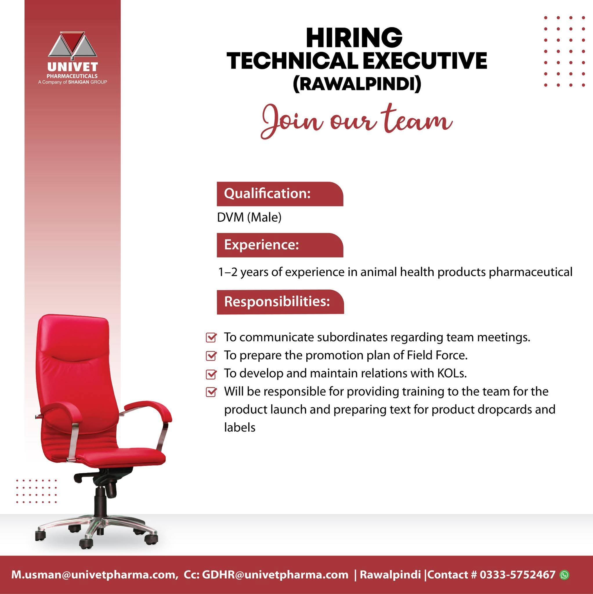 Technical Executive – Animal Health Products (Rawalpindi) | Univet Pharmaceuticals