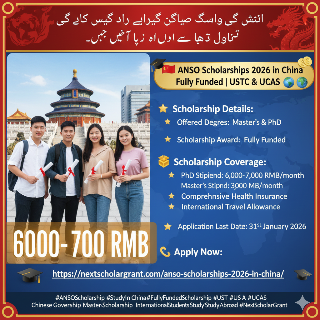 ANSO Scholarships 2026 in China – Fully Funded (USTC & UCAS)