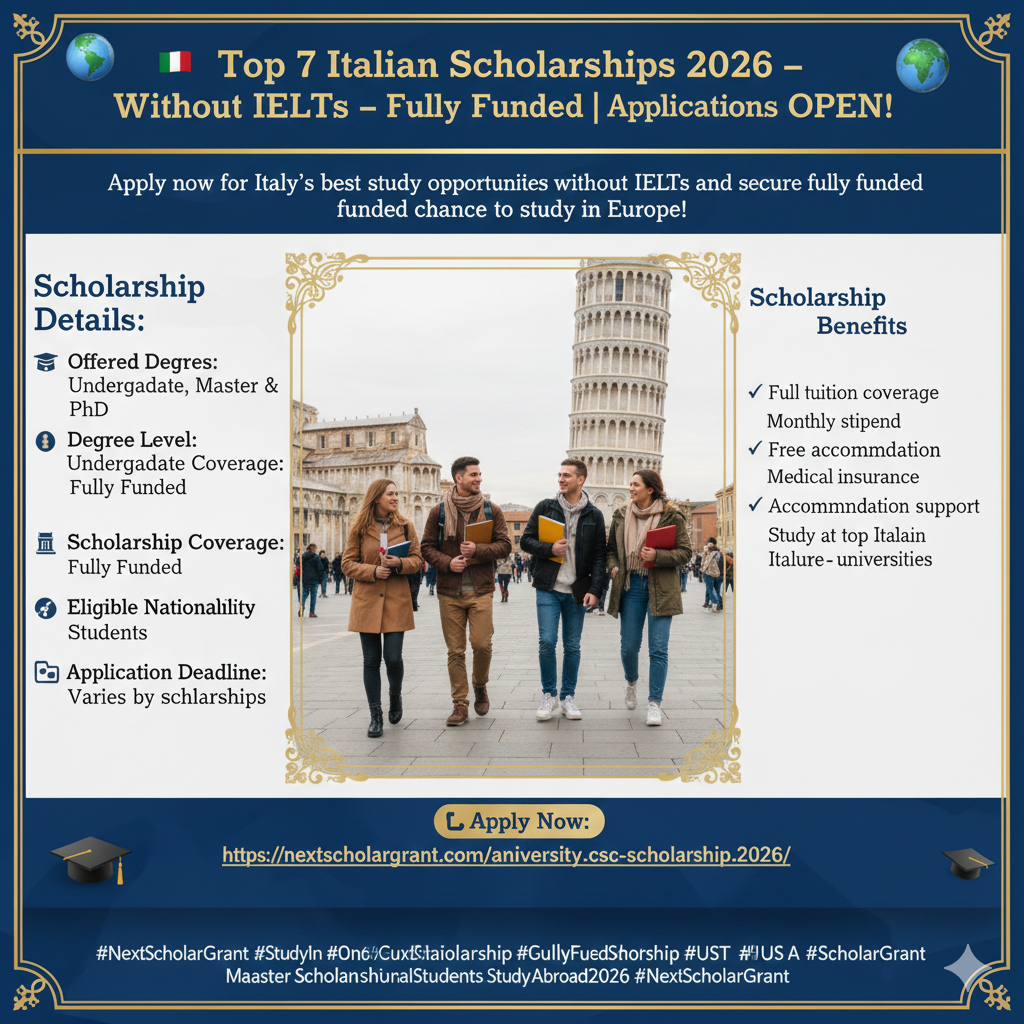 Top 7 Italian Scholarships 2026 – Fully Funded, No IELTS Required