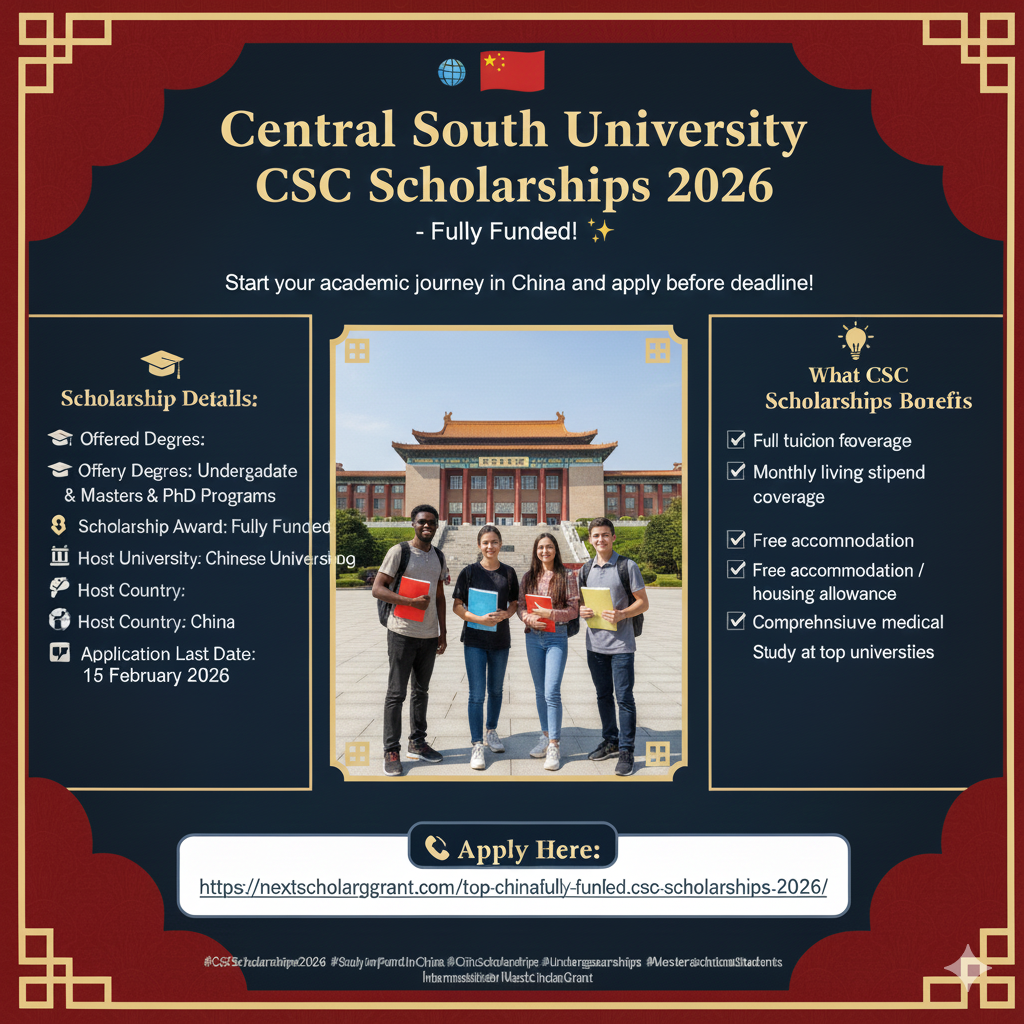 Central South University CSC Scholarships 2026 – Fully Funded Study in China