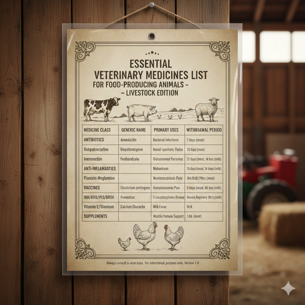 Essential Veterinary Medicines List for Food-Producing Animals – Printable Livestock Edition