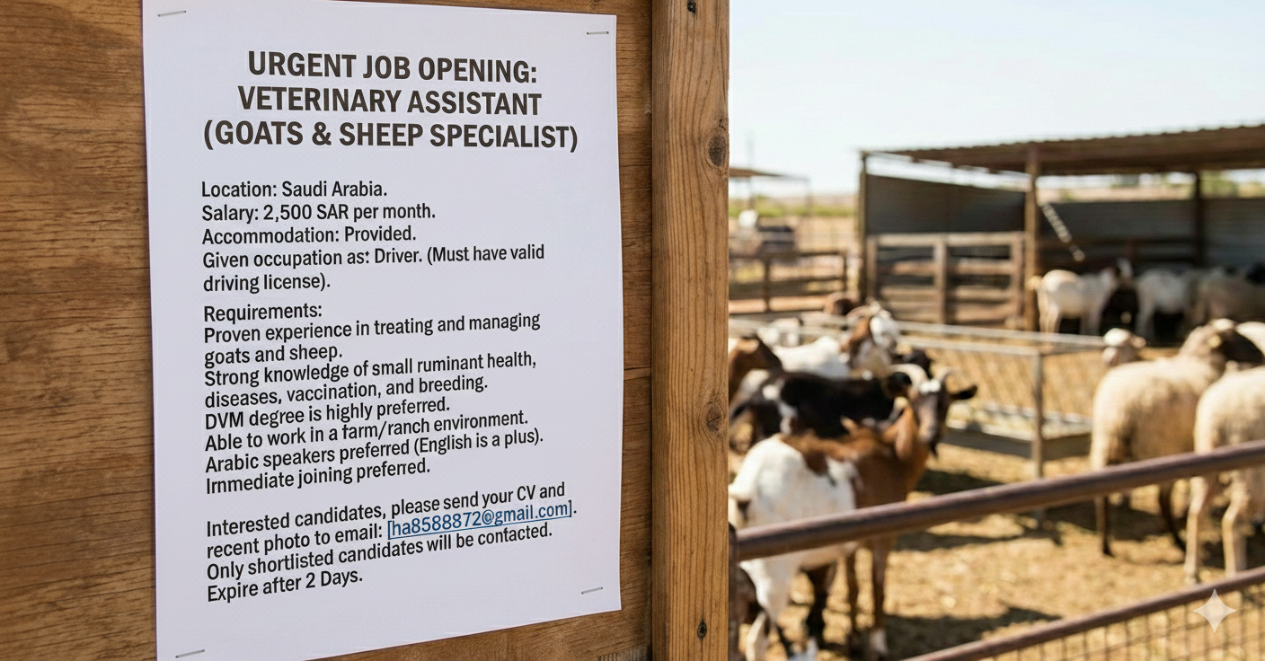 Veterinary Assistant (Goats & Sheep Specialist) – With Driving Responsibilities