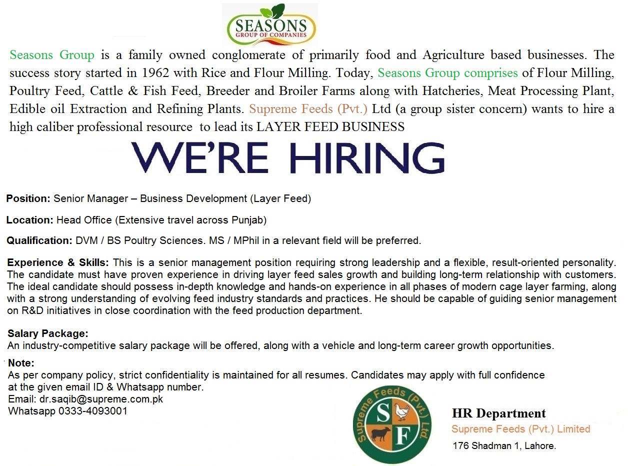 Senior Manager – Business Development (Layer Feed)