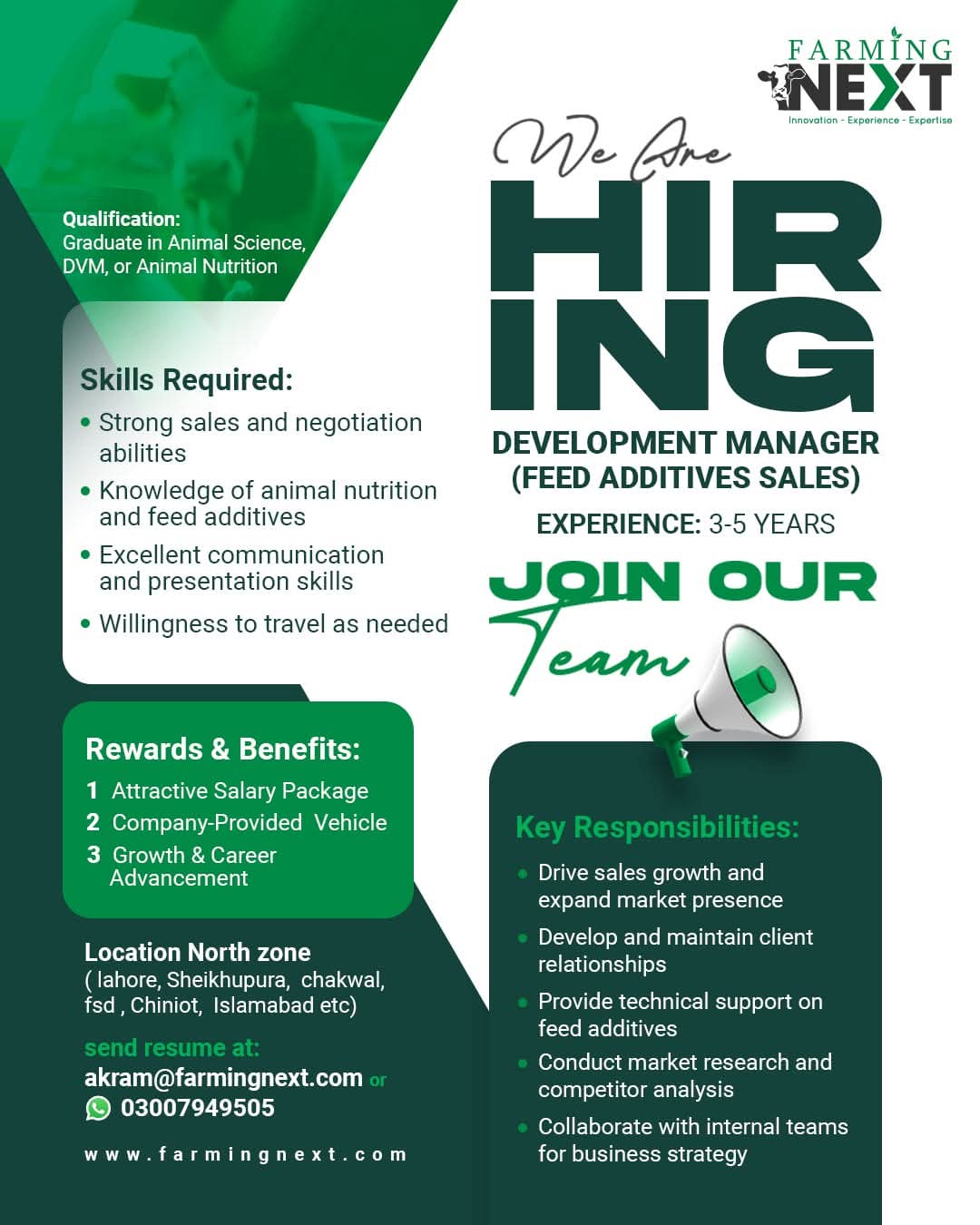 DEVELOPMENT MANAGER (FEED ADDITIVES SALES) EXPERIENCE: 3-5 YEARS