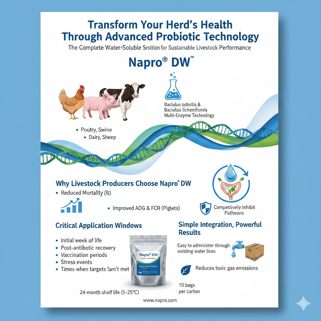 Napro® DW: The Complete Water-Soluble Probiotic Solution for Sustainable Livestock Performance