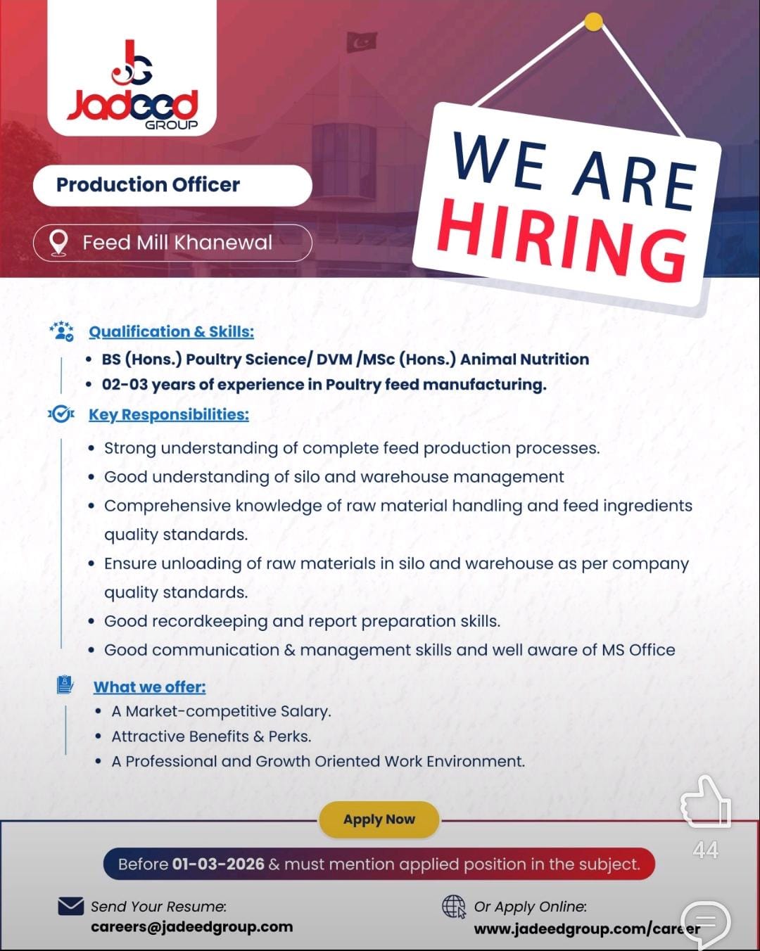 Jadeed Group - Production Officer (Feed Mill)