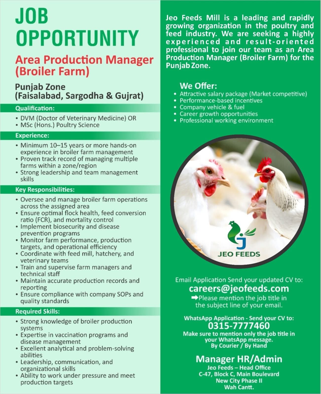 Joe Feeds Mill - Area Production Manager (Broiler Farm)
