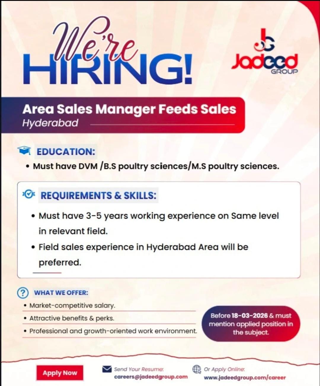 We're HIRING! Area Sales Manager Feeds Sales Hyderabad