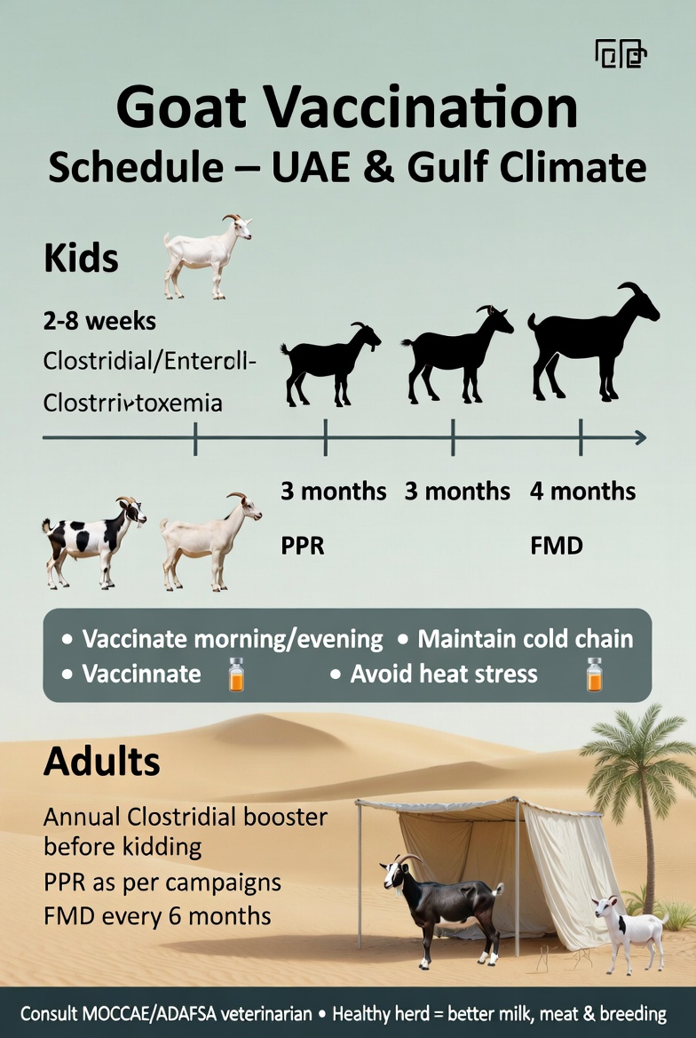 Vaccination Schedule for Goats in the UAE; Complete Health Guide for Dairy, Meat & Breeding Goats in the Gulf Climate