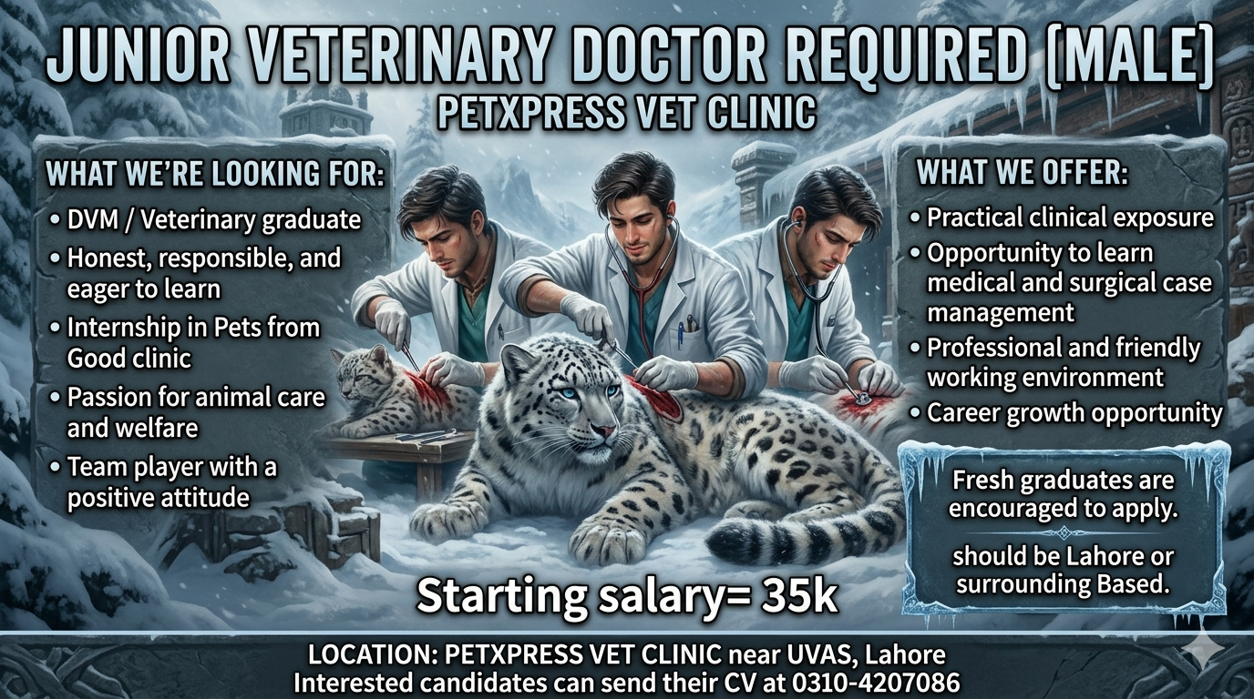 Junior Veterinary Doctor Required . [Male]
