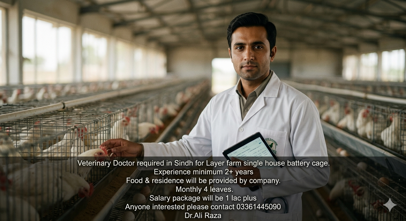 Veterinary Doctor required in  sindh for Layer farm single house battery cage.