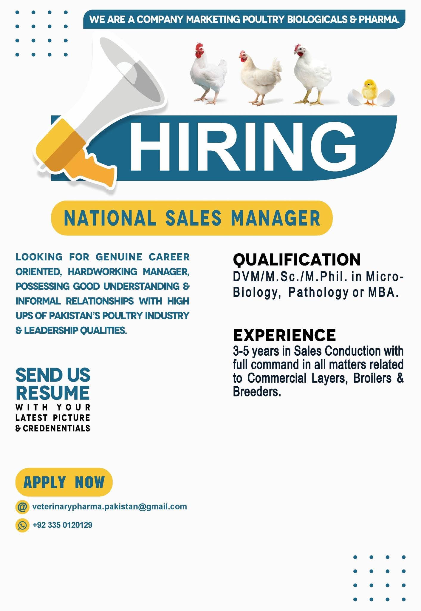 Marketing Poultry Biologicals & Pharma Position: National Sales Manager