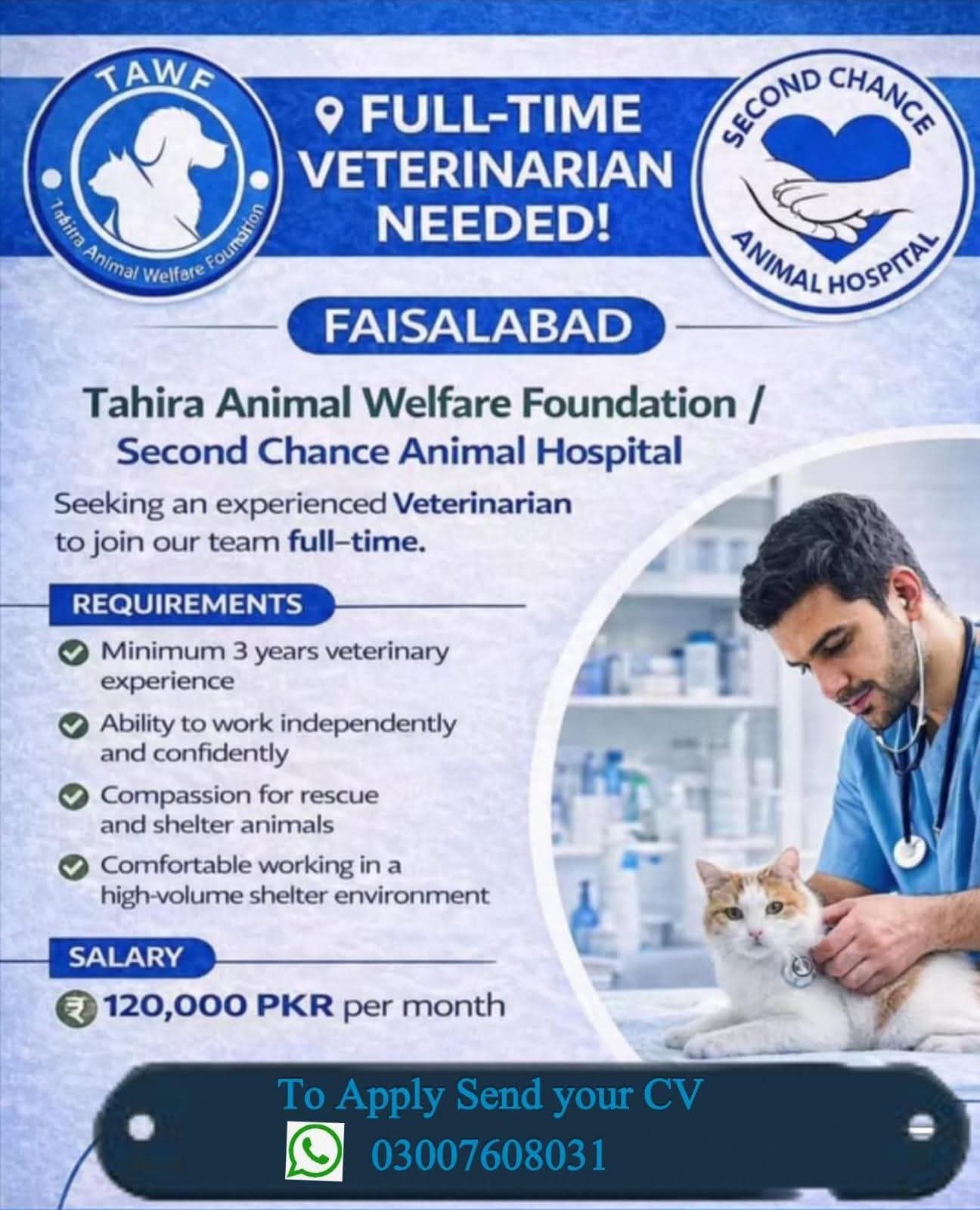 TAWF FAISALABAD  FULL-TIME VETERINARIAN NEEDED!  FAISALABAD