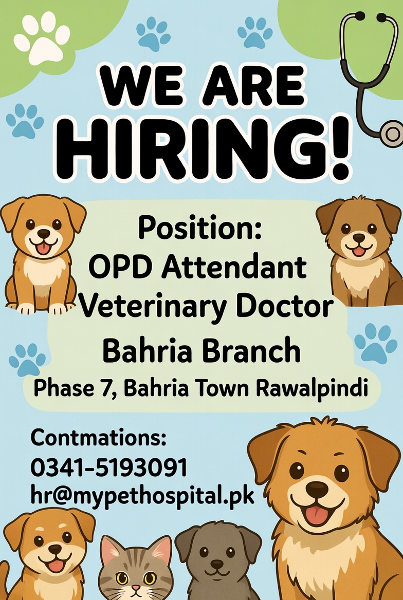 Hiring at *My Pet Hospital* Bahria Branch Rawalpindi 