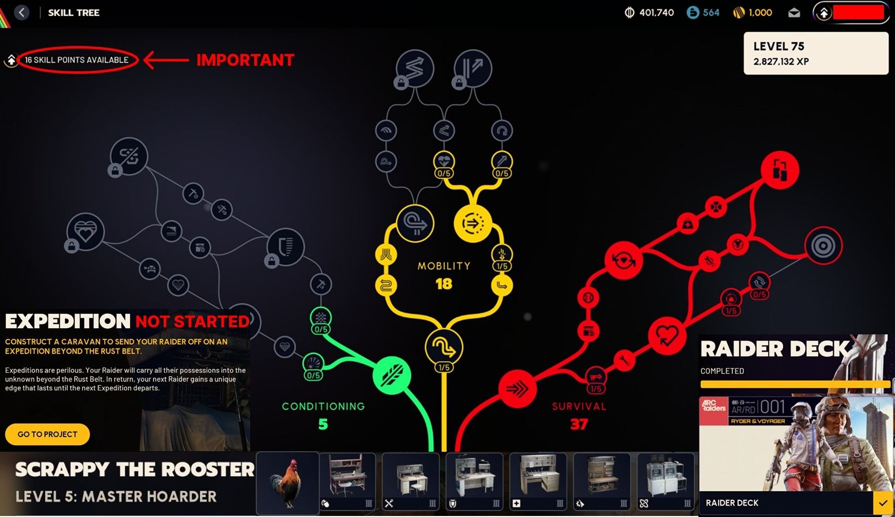 75 lvl / all workbenches level 3 / Hoarder (Plushkin) lvl 5 / 400 000 coins