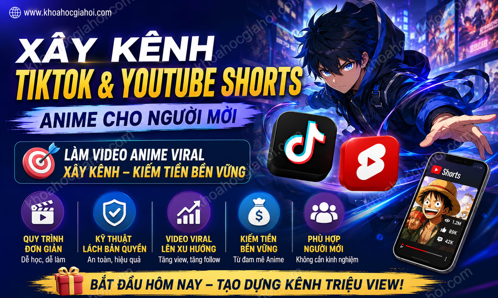 Khóa Học Xây Kênh Tiktok Và Youtube Shorts Anime Cho Người Mới