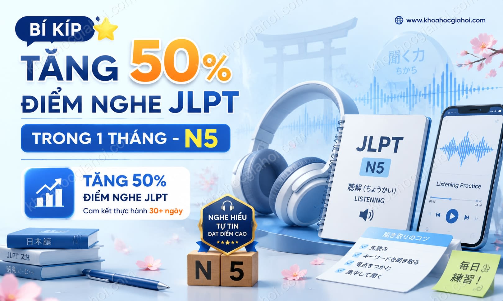 Khóa Học Bí Kíp Tăng 50% Điểm Nghe JLPT Trong 1 Tháng - N5