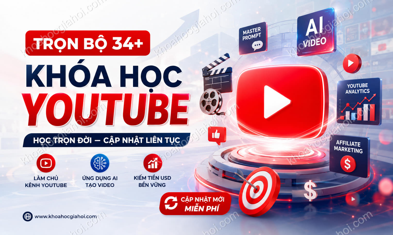 Trọn Bộ 34+ Khóa Học Youtube – Học Trọn Đời, Cập Nhật Liên Tục Miễn Phí