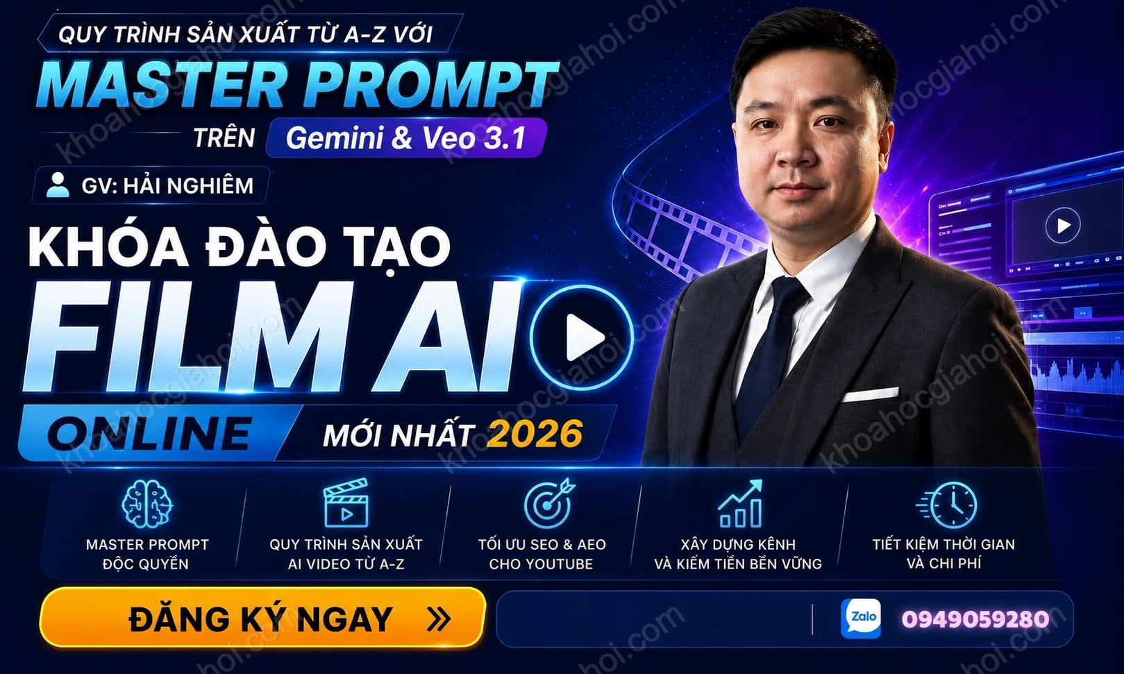 Khóa Đào Tạo Film AI Online Mới Nhất – Hải Nghiêm – Quy Trình Từ A–Z Với Master Prompt Trên Gemini & Veo 3.1