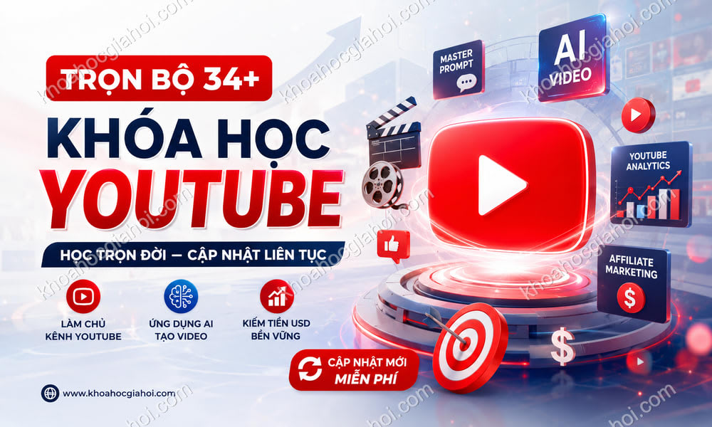 Trọn Bộ 34+ Khóa Học Youtube – Học Trọn Đời, Cập Nhật Liên Tục Miễn Phí