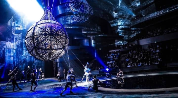 Ensemble Of Performers Engaged In A Dynamic Stage Act At La Perle.