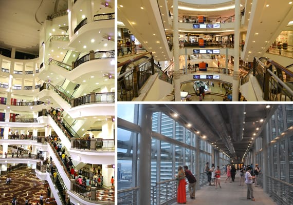 Three Interior Shots Showcasing The Architectural Details And Spaces Within The Petronas Twin Towers.