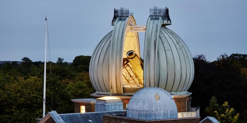 A Softly Lit View Of The 28-inch Telescope Covered By The Onion Dome.