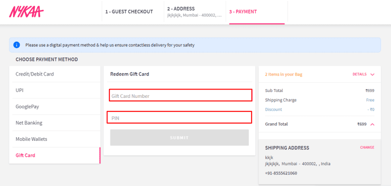 Redeem Nykaa Gift Card